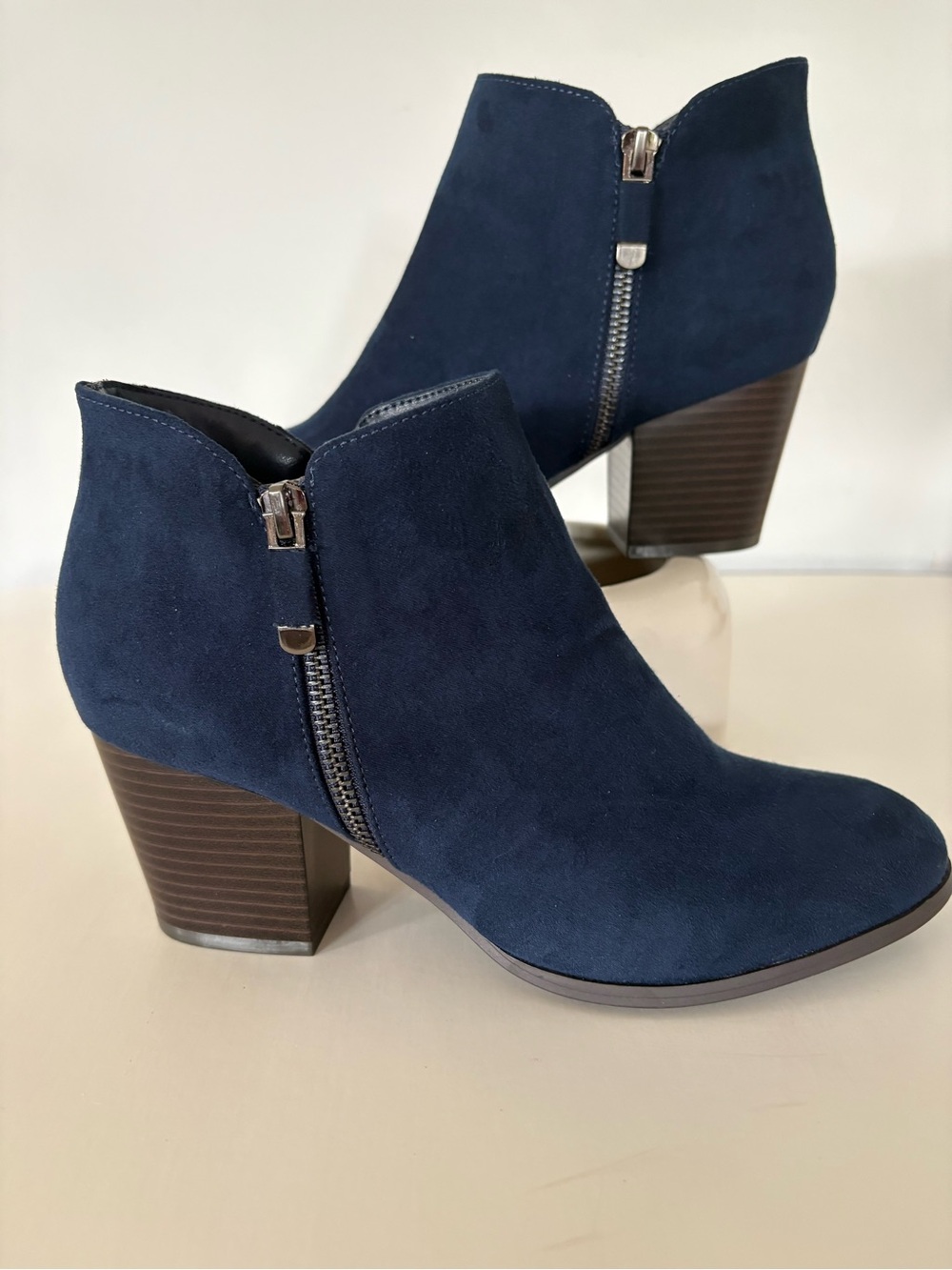 STYLE & CO Blue Faux Suede Ankle Zip Booties Block 2.5” Heel MASRINAA NWOT 8.5